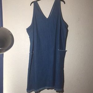 Distressed denim mini dress